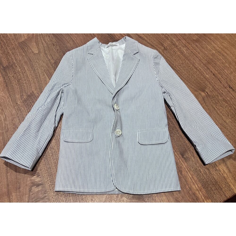 The Children’s Place (?) Boys Seersucker Blazer Size 6 Blue White Stripe Cotton